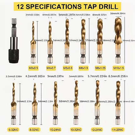 Drill Tap Bit Set 13PCS Hex Shank Threading Kit Metric SAE with Case