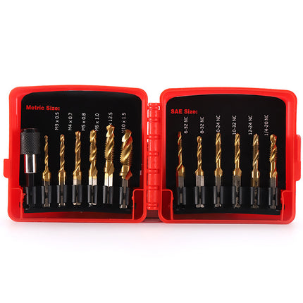 Drill Tap Bit Set 13PCS Hex Shank Threading Kit Metric SAE with Case
