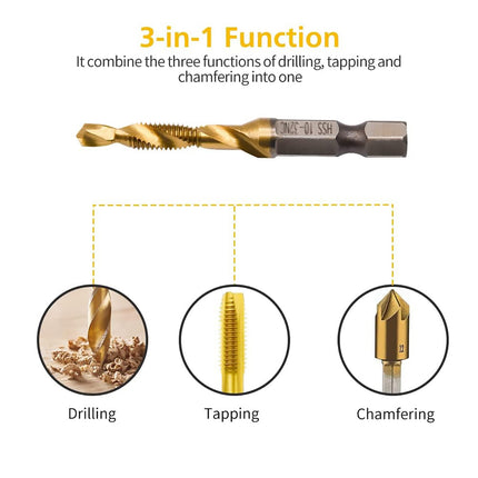 Drill Tap Bit Set 13PCS Hex Shank Threading Kit Metric SAE with Case