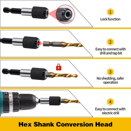 Drill Tap Bit Set 13PCS Hex Shank Threading Kit Metric SAE with Case