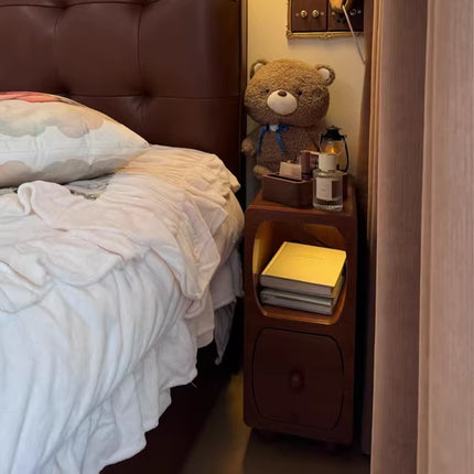 Wood Mini Bedside Table with Drawer and Shelf Compact for Bedroom Space Saving