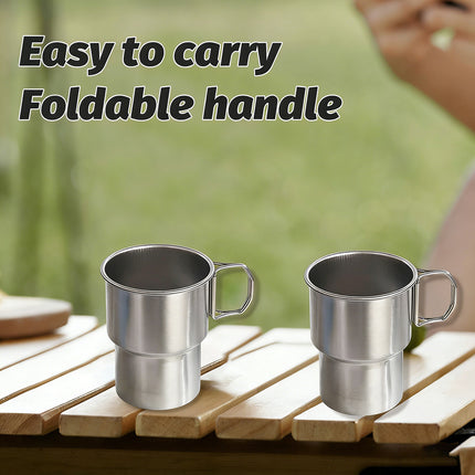 480ml Collapsible Stainless Steel Travel Mug Foldable Handle Outdoor Camping Cup