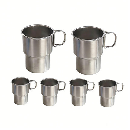 480ml Collapsible Stainless Steel Travel Mug Foldable Handle Outdoor Camping Cup