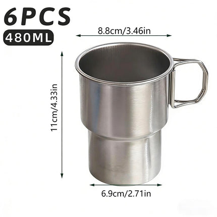 480ml Collapsible Stainless Steel Travel Mug Foldable Handle Outdoor Camping Cup