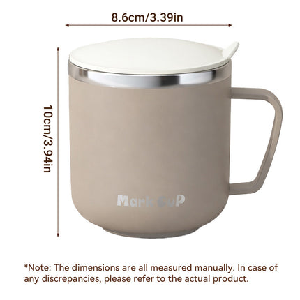 Stainless Steel Insulated Coffee Mug 400ml Double Wall Lid Handle Beige 304