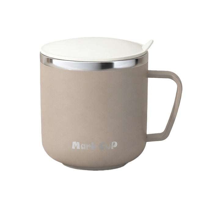 Stainless Steel Insulated Coffee Mug 400ml Double Wall Lid Handle Beige 304