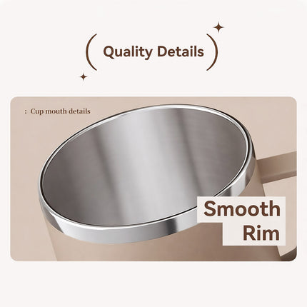 Stainless Steel Insulated Coffee Mug 400ml Double Wall Lid Handle Beige 304
