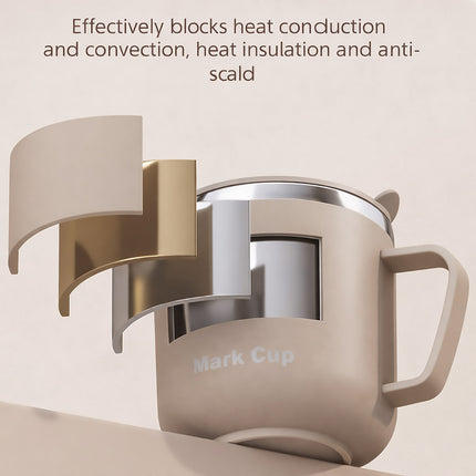 Stainless Steel Insulated Coffee Mug 400ml Double Wall Lid Handle Beige 304