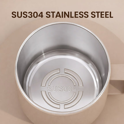 Stainless Steel Insulated Coffee Mug 400ml Double Wall Lid Handle Beige 304