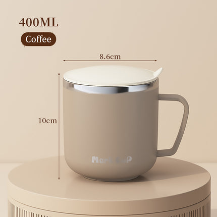 Stainless Steel Insulated Coffee Mug 400ml Double Wall Lid Handle Beige 304