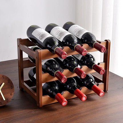 Bamboo Wooden Wine Rack 9 Bottle Organizer Storage Display Stand Home Decor