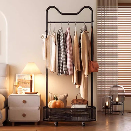 Moveable Clothes Rack 60x34x170cm Metal Frame Mesh Basket Hooks Wheels for Home
