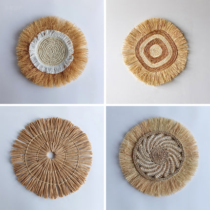 Grass Woven Wall Decor Bohemian Style Round Hanging For Bedroom Dining Room