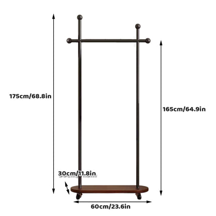 Portable Clothes Rack 60x30x175cm Metal Frame Wood Base Wheels for Bedroom
