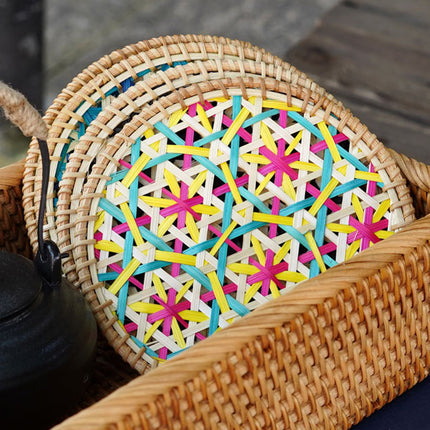 4PCS Bamboo Woven Cup Mat Bowl Pad Heat-Resistant For Home Kitchen Dining Table