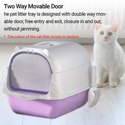 Enclosed Cat Litter Box Lid Scoop Splash Proof Lift Top Removable Toilet Tray