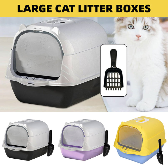 Enclosed Cat Litter Box Lid Scoop Splash Proof Lift Top Removable Toilet Tray