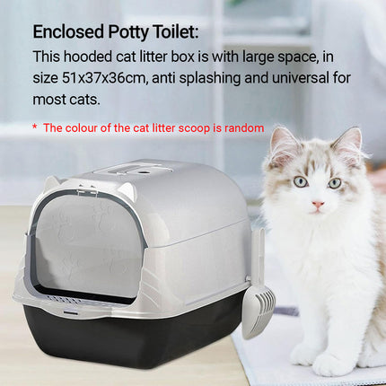 Enclosed Cat Litter Box Lid Scoop Splash Proof Lift Top Removable Toilet Tray
