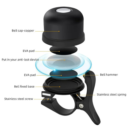 Black Bicycle Bell Crisp Sound Classic Bike Handlebar Ring Bell Accessory Use