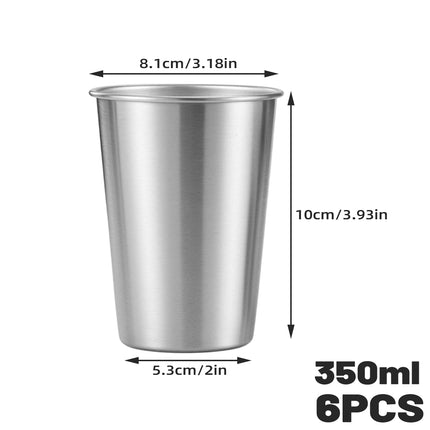 6PCS Stainless Steel Cups 350ml Bar Glass Food-Grade for Pub Party Wedding Use