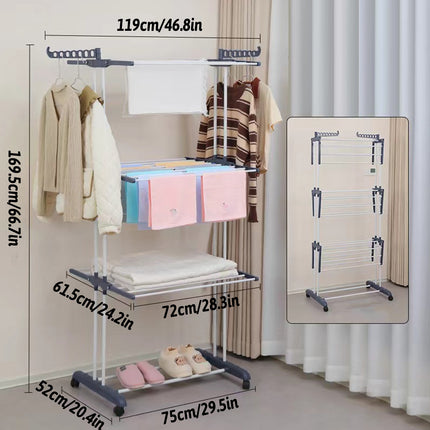 3-Tier Rolling Towel Storage Rack with Wheels Foldable Space Saving Durable Home