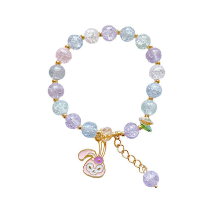 Tree & Flower Designed White Crystal Charm Beaded Bracelet Jewellery - Aimall