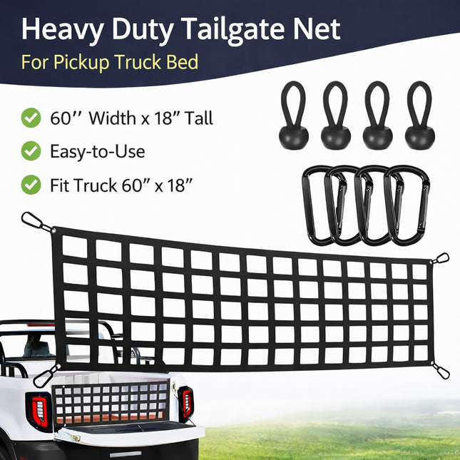 Heavy Duty Pickup Truck Tailgate Cargo Net Bungee Load Securing Truck Bed Net