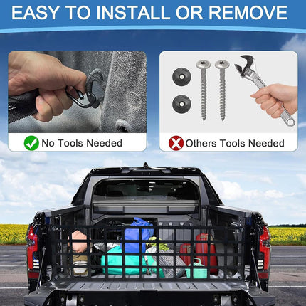 Heavy Duty Pickup Truck Tailgate Cargo Net Bungee Load Securing Truck Bed Net