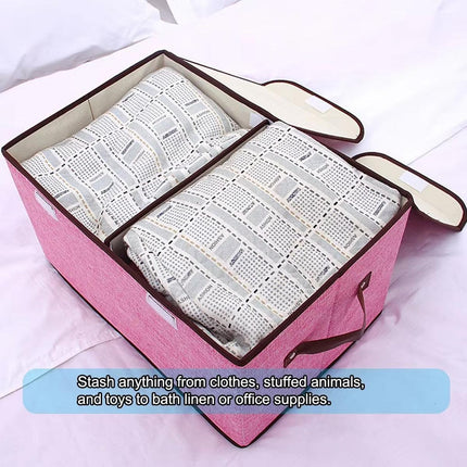 Large Foldable Cotton Linen Double Lid Storage Box Clothing Organizer for Dormitory