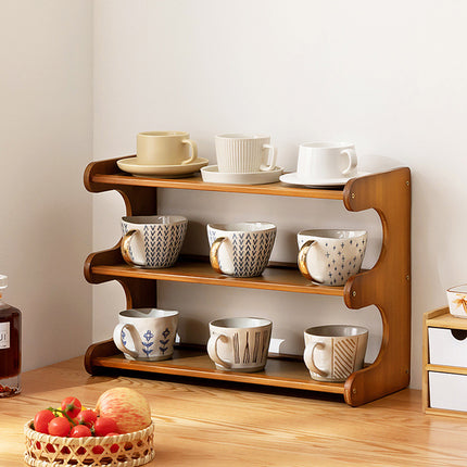 Bamboo Cup Storage Rack for Mugs Glasses Dust-Proof Space-Saving