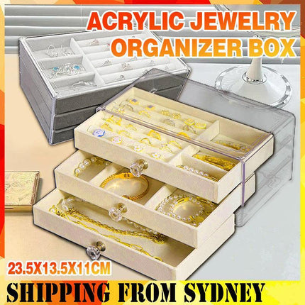 3Tier Acrylic Jewelry Organizer Box Display Drawer Case Earring Necklace Storage - Aimall