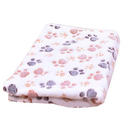 Small Pet Mat Paw Print Cat Dog Puppy Fleece Soft Pet Blanket Bed Cushion