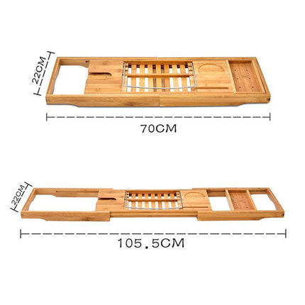 Expandable Bamboo Bath Caddy Book iPhone Wineglass Holder Over Bathtub Rack AU - Aimall