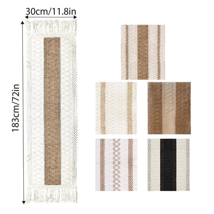 Cotton Linen Table Runner with Knot Tassel Bed End Towel Long Tablecloth Mat
