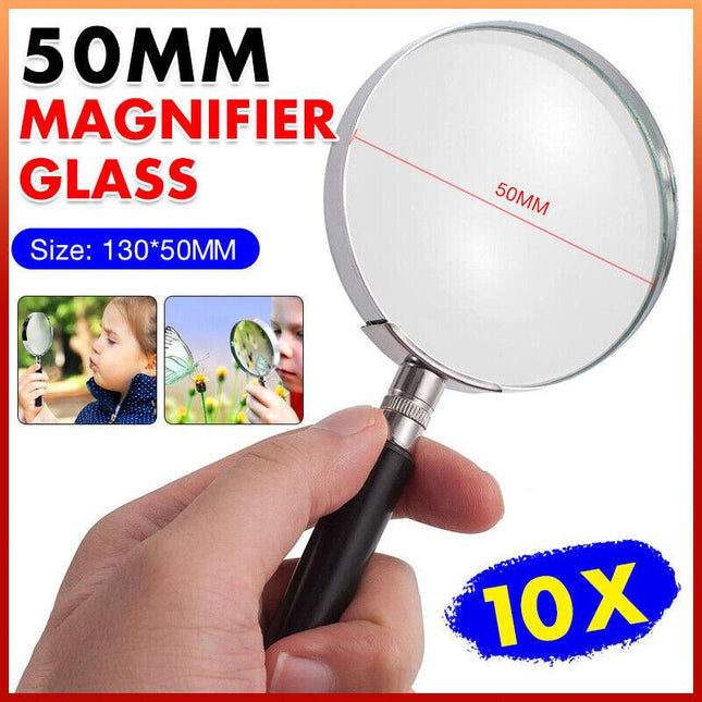 Quality 50Mm Silver Metal Magnifying Glass Lens Magnifier Loupe 10X Magnifier Au - Aimall