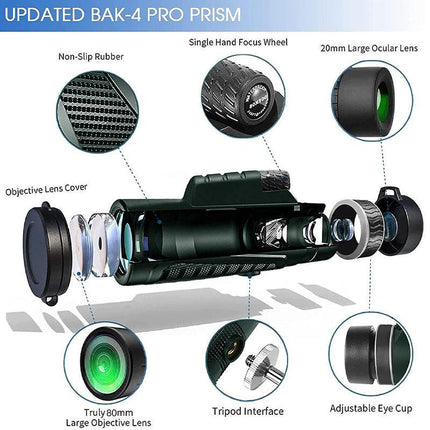 HD Monocular Telescope with Phone Holder and Tripod for Travel and Low Light Use