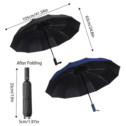 Automatic Folding Umbrella 12-Rib Large Windproof Sunshade for Men and Women