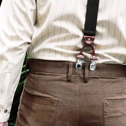 Adjustable 35mm Wide Suspenders for Men with 6 Clips Elastic Leather Braces