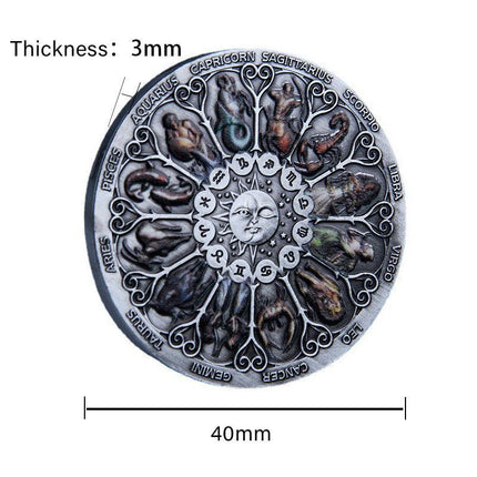 Twelve Constellations Coin Sun and Moon Challenge Medal Double-sided Embossed - Aimall