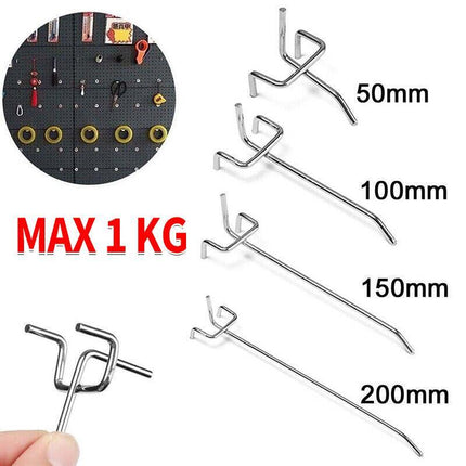 50X Pegboard Hooks Metal Panel Valcano Peg Board Hook Steel 50 100 150 200 Mm - Aimall