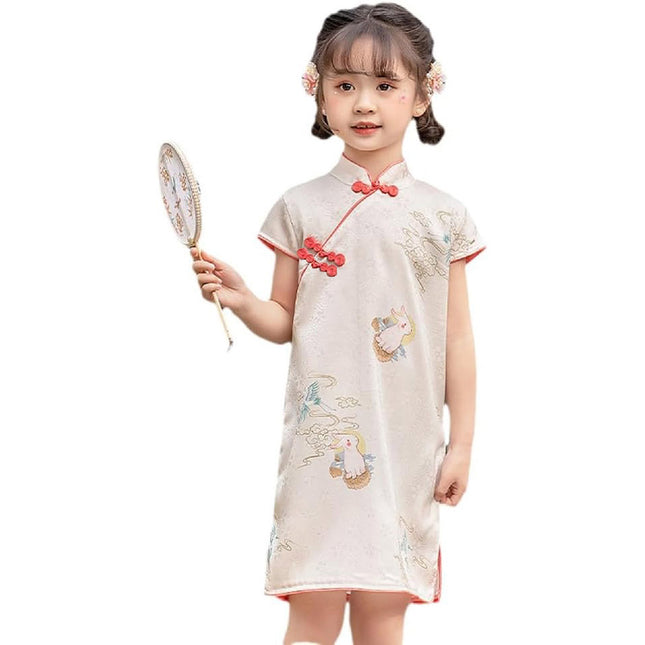 Summer Girl Short-Sleeved Cheongsam Dress Vintage Chinese Style Dress