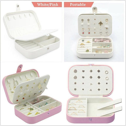 Portable Travel Jewellery Box Organizer Leather Ornaments Display Case Storage