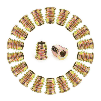 120PCS M6 Zinc Alloy Furniture Hex Drive Flat Head Nut Threaded For Wood Insert - Aimall