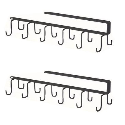 2pcs No Punch Cup Holder Double Row Hooks Mug Storage Rack for Kitchen Shelves
