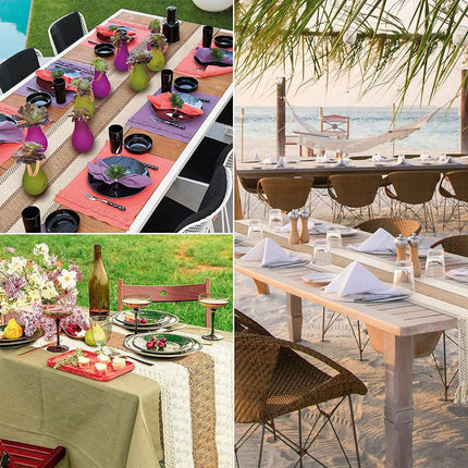 Cotton Linen Table Runner with Knot Tassel Bed End Towel Long Tablecloth Mat
