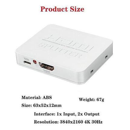 HDMI 1In 2Out 1080P 4K HDCP Stripper Splitter Power Signal Amplifier White - Aimall