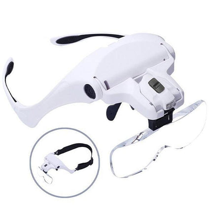 Adjustable Head Magnifier Led Light Lightweight Magnifying Glass 5 Lens Tool