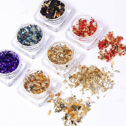 6 Colours Nail Art Sequins Mirror Glitter Powder Foil Flakes Paillette Decor Au - Aimall