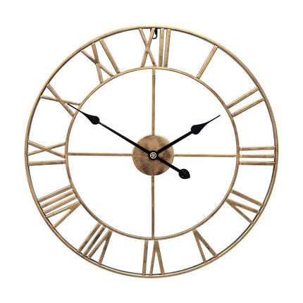 Home Retro Living Room Wrought Iron Wall Clock Nordic Decorative Clock Round Rome Mute Clock