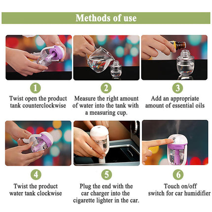Mini Car Air Humidifier Essential Oil Diffuser Ultrasonic Aroma Mist Purifier